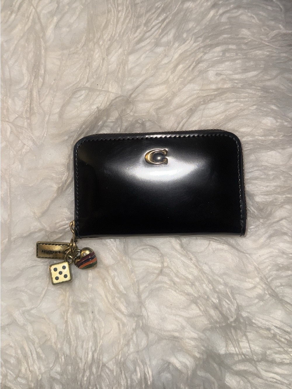 Coach Spazzolato Leather Zip Card Case with Charms